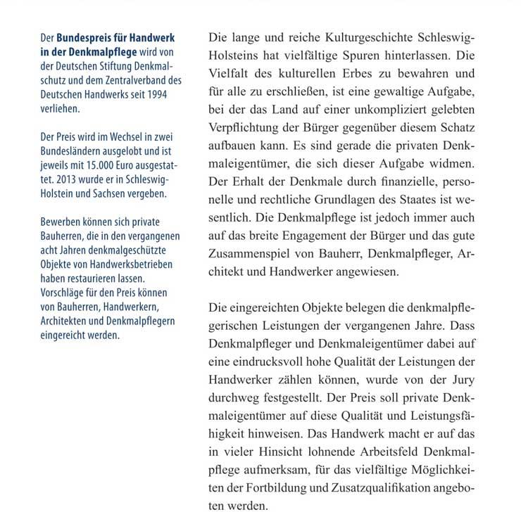 Bundespreis für Handwerk in der Denkmalpflege 2013, Text